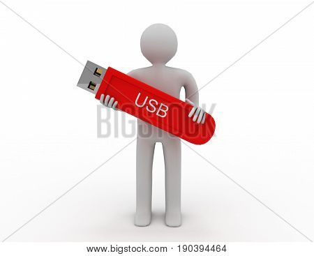 3D Man - Usb Stick. 3D Rendered Illustration