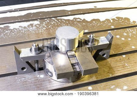 Industrial metal chuck die/mold. Metalworking and mechanical engineering. Lathe milling and drilling technology. CNC industry. Indoors horizontal image.