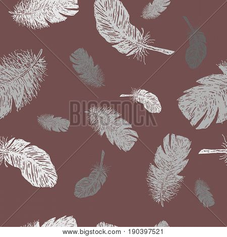 Seamless pattern with featers. Vector repeated print for backgrounds or fabric