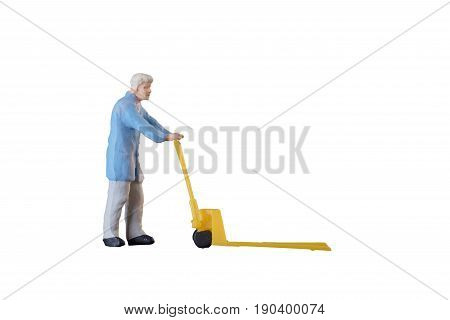 Miniature Worker People With Lifting Tools Isolated With Clipping Paht On White Background. Elegant