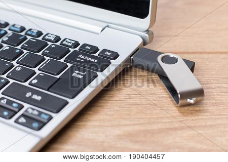 Usb Memory Stick Or Flash Drive On A Laptop