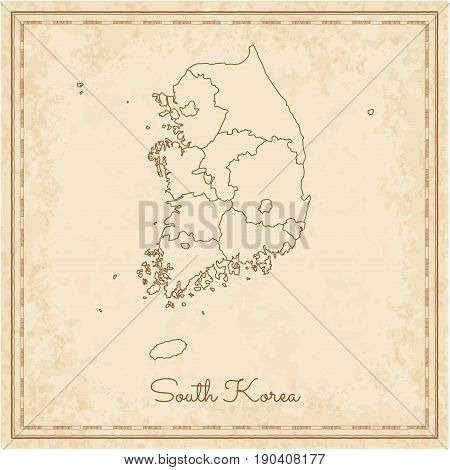 South Korea Region Map: Stilyzed Old Pirate Parchment Imitation. Detailed Map Of South Korea Regions