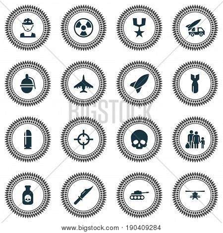 Battle Icons Set. Collection Of Dangerous, Ordnance, Bombshell And Other Elements. Also Includes Symbols Such As Military, Rockets, Dynamite.