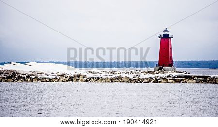 Manistique East Breakwater Lighthouse On Lake Michigan
