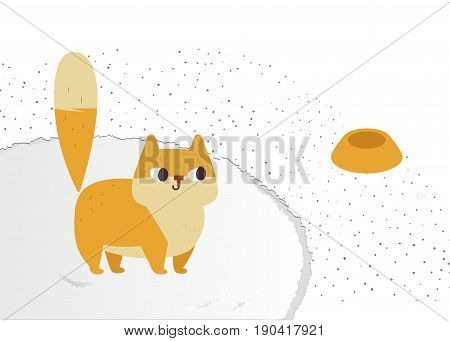Ginger cat vector. Funny plump cat on a fluffy carpet. Isolated on white background