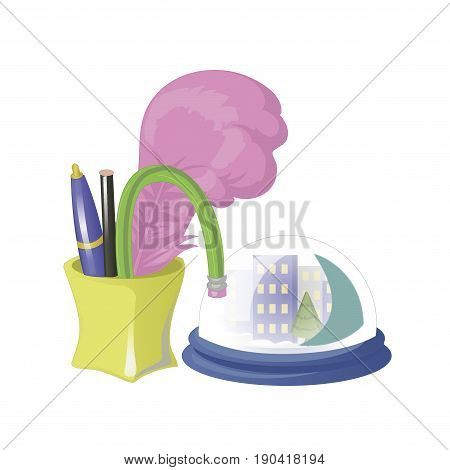 Pencil holder, pen holder, pen case vector illustration. With a table souvenir. Flat modern cartoon design isolated on white