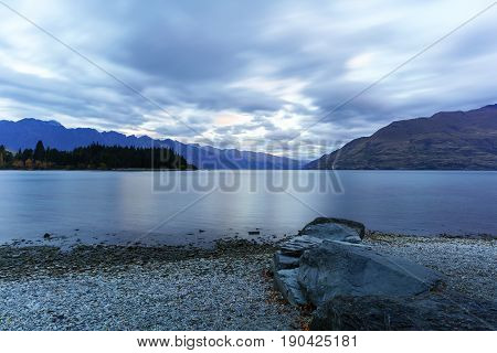 Lake Wakatipu at dusk in Queenstown South Island of New Zealand
