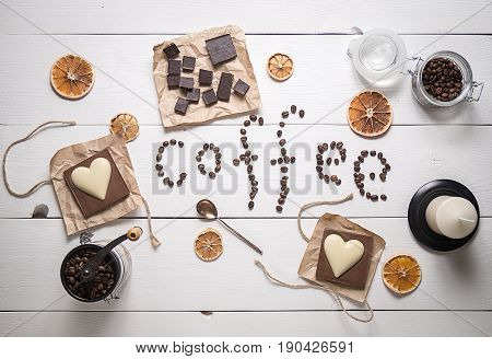 top view of morning coffee on Valentine's day