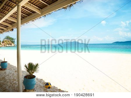 Rawa Beach in sunny day world famous destination beautiful weather and idyllic tropical island .