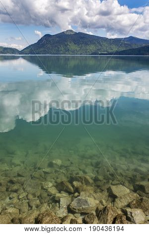 reflections on lake Walchensee in upper Bavaria