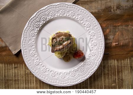 Saltimbocca Veals In Rich Neapolitan Sauce And Tagliatelle Pasta