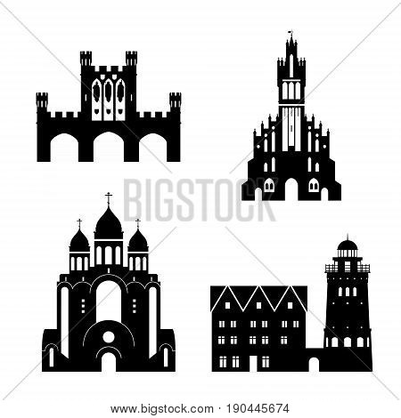 Silhouettes of Kaliningrad landmarks. Vector isolated illustration.