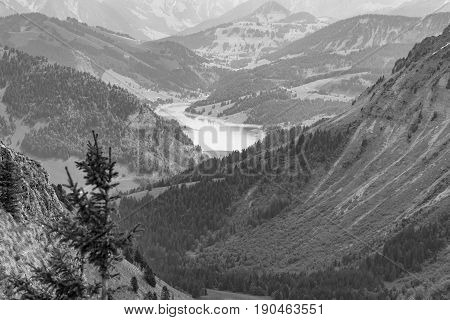 Monochromatic capture of the Swiss Alps at Rocher de Naye near Montreux