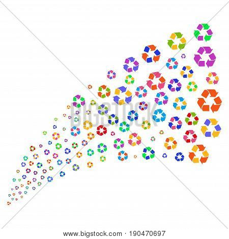 Source of recycle arrows icons. Vector illustration style is flat bright multicolored iconic recycle arrows symbols on a white background. Object fountain done from pictograms.