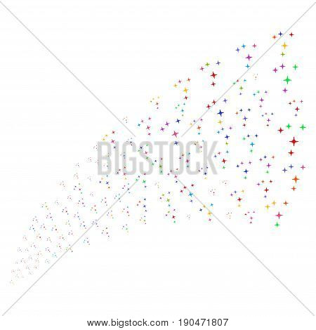 Source stream of space stars icons. Vector illustration style is flat bright multicolored iconic space stars symbols on a white background. Object fountain constructed from symbols.