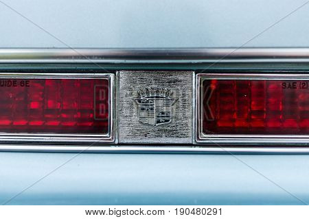 PAAREN IM GLIEN GERMANY - JUNE 03 2017: Detail of a full-size personal luxury car Cadillac Eldorado (Seventh generation). Exhibition 