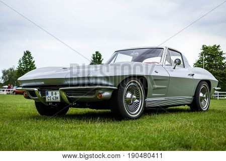 PAAREN IM GLIEN GERMANY - JUNE 03 2017: Sports car Chevrolet Corvette Sting Ray Coupe. Exhibition 