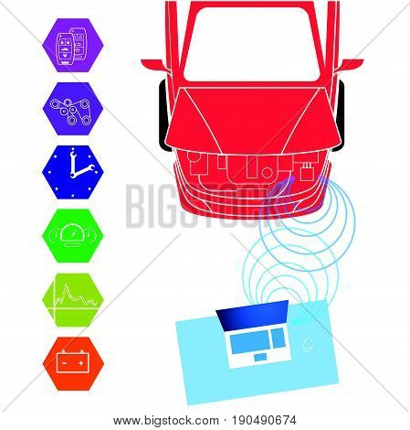 Auto Diagnostics Monitor Flat Concept. Vector illustration.