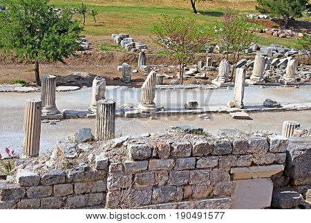Curetes street in Ephesus the ancient Greek city in Turkey. Ephesus was famed for the Temple of Artemis one of the Seven Wonders of the Ancient World