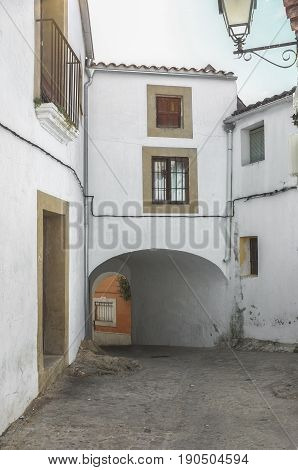 Stone and whitewashed houses of Trujillo street Extremadura Spain. Old town