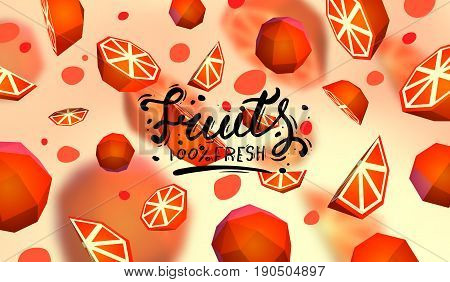 Creative background with low poly fruit. Illustration with polygonal grapefruit.