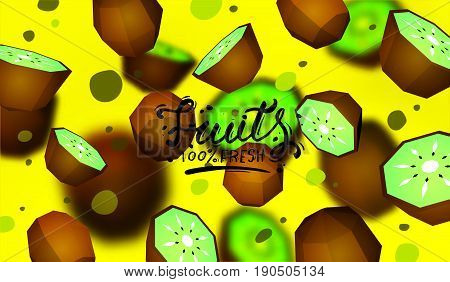 Creative background with low poly fruit. Illustration with polygonal kiwifruit.