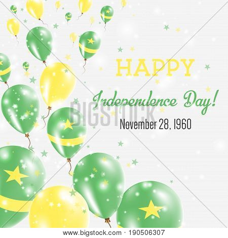 Mauritania Independence Day Greeting Card. Flying Balloons In Mauritania National Colors. Happy Inde