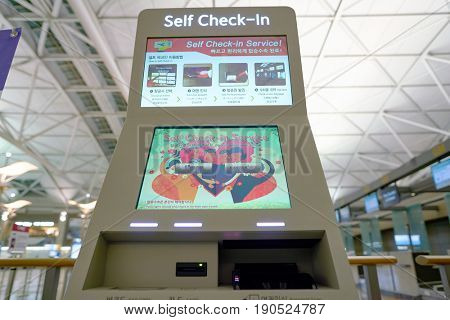 SEOUL, SOUTH KOREA - CIRCA MAY, 2017: self check-in kiosk at Incheon International Airport.