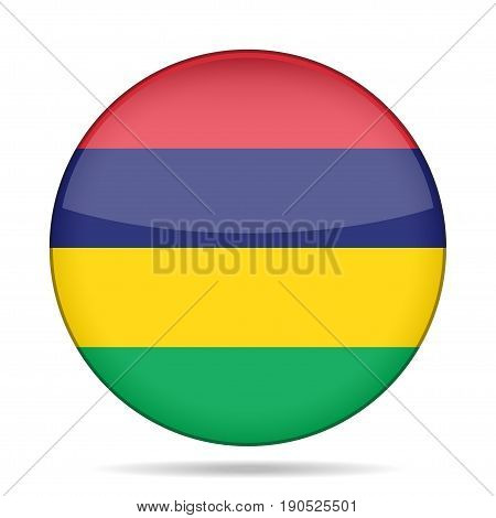 National flag of Mauritius. Shiny round button with shadow.