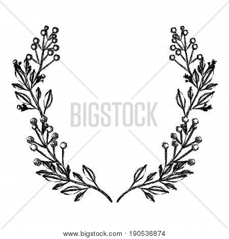 monochrome blurred silhouette of decorative branches forming half crown vector illustration