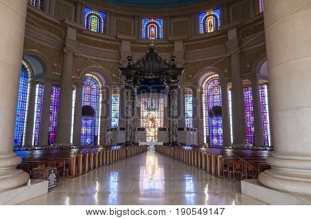 YAMOUSSOUKRO, IVORY COAST. July 3, 2013. The Catholic Basilica of Our Lady of Peace (Basilique Notre-Dame de la Paix). Consecrated in 1990 by Pope John Paul II, it is the largest church in the world.