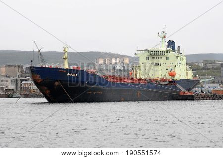 Murmansk, Russia - May 25, 2010: The tanker Varzuga stands at the pier in the port of Murmansk