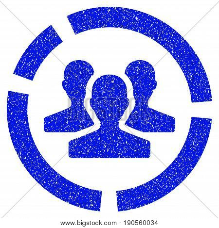 Grunge Users Diagram icon with grunge design and scratched texture. Unclean vector blue pictogram for rubber seal stamp imitations and watermarks. Draft sticker symbol.