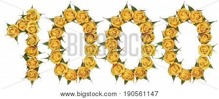 Arabic Numeral 1000, One Thousand, From Yellow Flowers Of Rose, Isolated On White Background