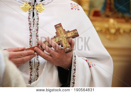 Holy father in church. Great of Ukrainian Greek Catholic Church.