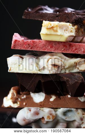 Melting Chocolate And Diffrent Bars - Stack And Chips With Choco