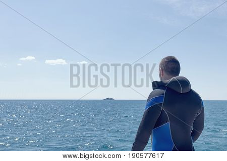 Scuba diver before diving. Open water.  Open water.
