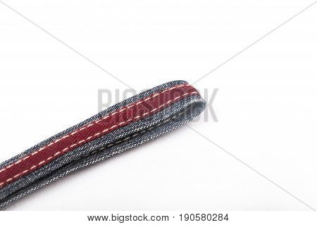 Jeans fabric sample on a white background