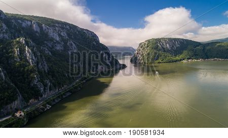 landscape in the Danube Gorges. Cazanele Mari seen from the Romanian side