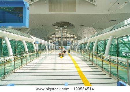 INCHEON, SOUTH KOREA - CIRCA MAY, 2017: Maglev Station Platform in Incheon International Airport.