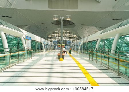 INCHEON, SOUTH KOREA - CIRCA MAY, 2017: Maglev Station Platform in Incheon International Airport.