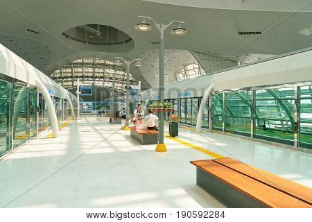 INCHEON, SOUTH KOREA - CIRCA MAY, 2017: Maglev Station Platform in Incheon International Airport.