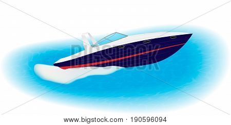 Fast motorboat sails on speed through sea. Luxury boat for active rest. Isolated on a white background. EPS10 vector illustration.