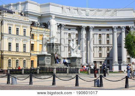 KIEV, UKRAINE - MAY 1, 2011: This is a monument to Princess Olga Apostle Andrew St. Cyril and St. Methodius which is installed on the Mikhaylovskaya Square.