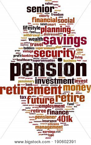 Pension word cloud concept. Vector illustration on white