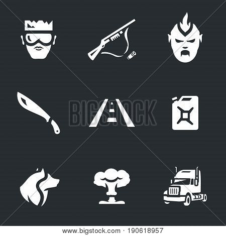 Hero, weapon, monster, machete, road, canister, dog, nuclear explosion, truck.