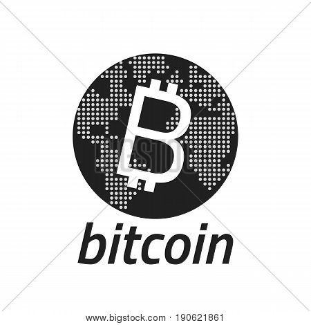 Bitcoin logo and dotted world map. Editable eps10 Vector. Transparent background.