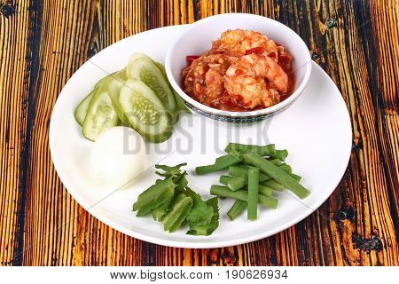 Fresh Shrimp Chili Dip Served With Side Dish.