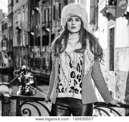 Traveller Woman In Venice, Italy Looking Into The Distance