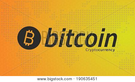 Bitcoin logo and dotted world map. Editable eps10 Vector. Transparent background.